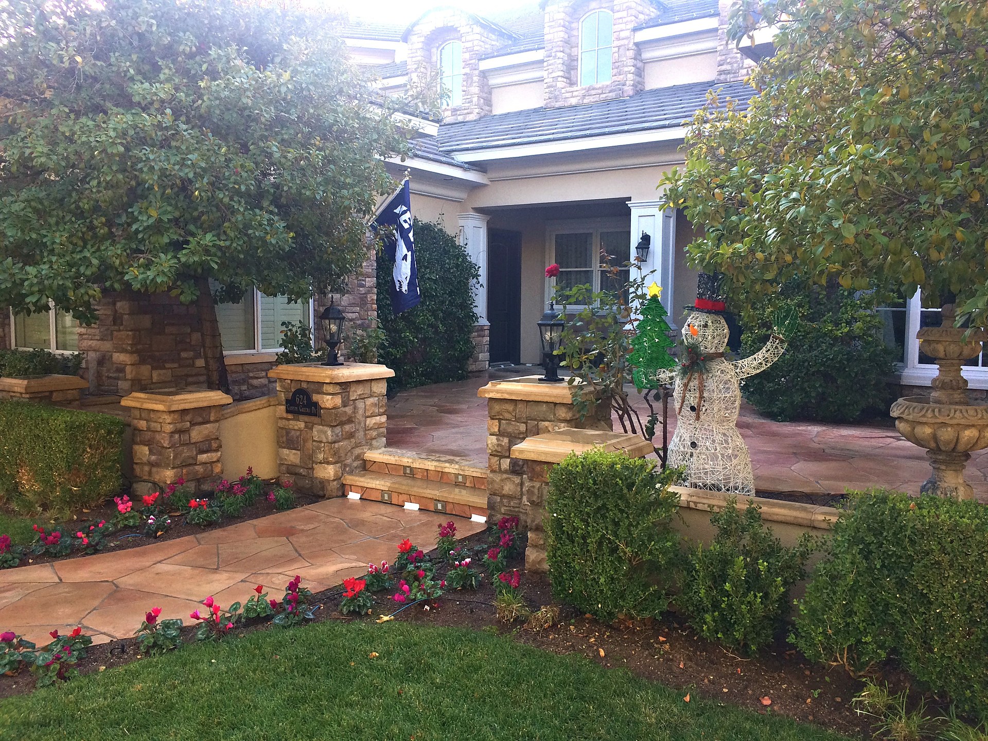 The front entry, dressed for the holidays.